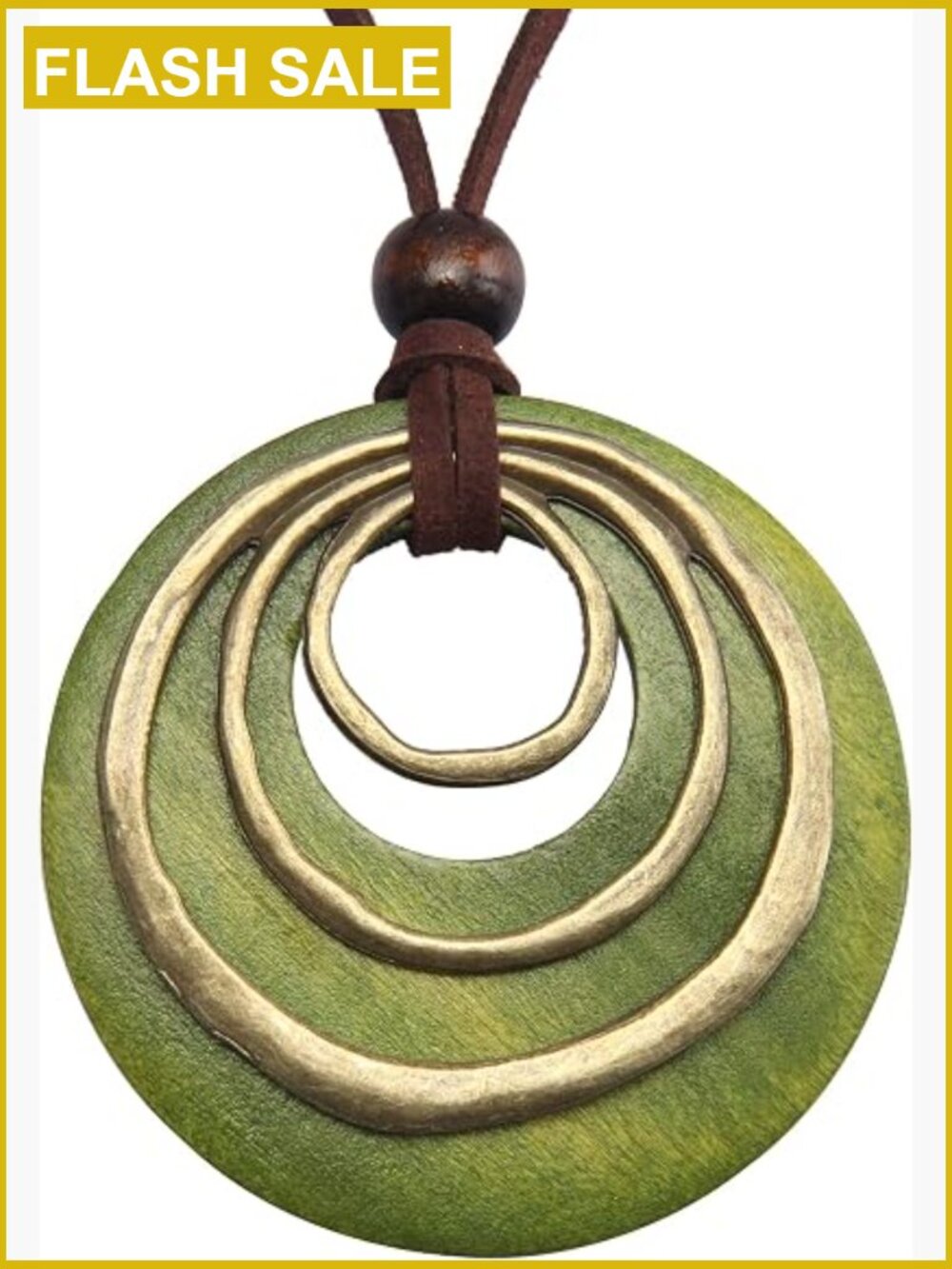 Handcrafted Wooden Pendant Necklace Adjustable Leather Cord Boho Layering